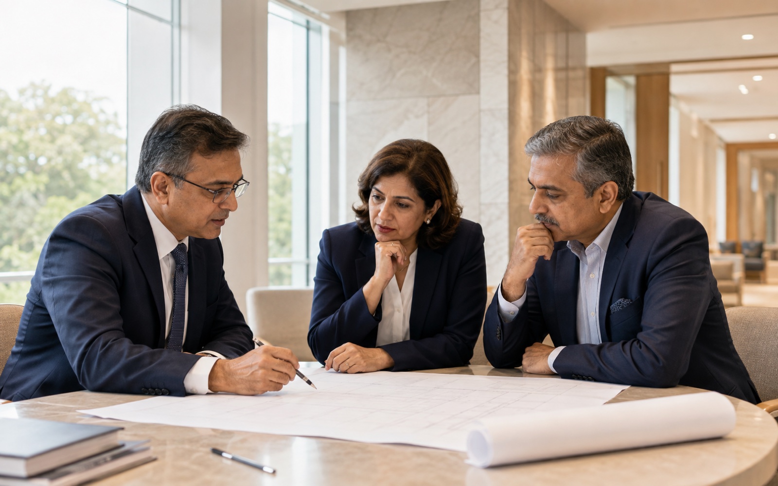 Healthcare leaders reviewing a strategic search plan